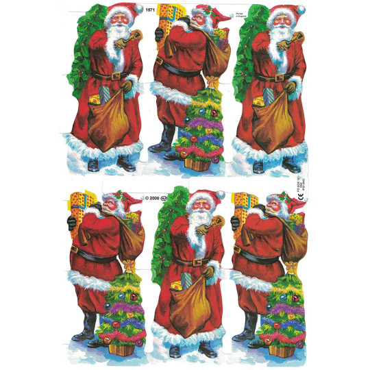 Santa with Bags and Trees Scraps ~ England